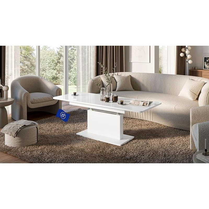 DC-1 Designer Coffee Table, High-Gloss, Fully Adjustable Pull-Out Dining Table