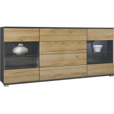 Bari V2 Sideboard, Chest of Drawers with 2 Large Doors and 4 Drawers, Anthracite Matt/Natural Oak (166.5 x 75.5 x 35 cm)
