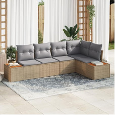 Rantry 5-teiliges Garten-Sofa-Set mit Kissen Beige Poly Rattan Akazie Gartenlounge Model3348086