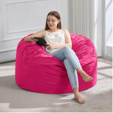 Bean Bag Chair for Adults, Giant Bean Bags with Velvet Cover, Memory Foam, Fluffy Bean Bag for Living Room, Bedroom, 3 ft, Pink