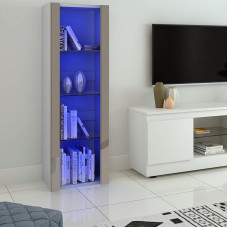 Panana Glass Display Cabinet with RGB LED Lighting, 3 Glass Shelves for Living Room, Bedroom, 55 x 35 x 166 cm (White + Grey)