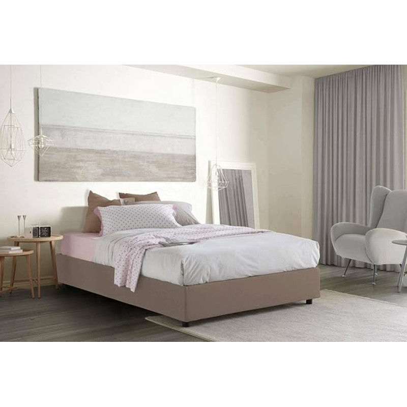Talamo Italia Silvia Sommier Double Bed with Container, Made in Italy, Fabric Cover, Front Opening and Mattress 160 x 200 cm, Taupe