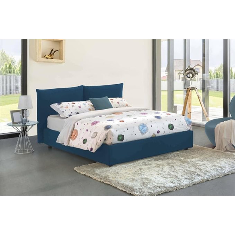 Talamo Italia - Gabriella Double Bed with Fabric Cover, 100% Made in Italy, Front Opening, Suitable for Mattress 160 x 200 cm, Blue