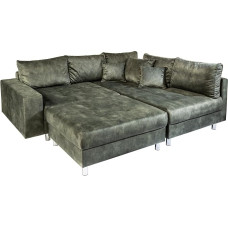 Riess Ambiente Modern Living Landscape Kent – 220 cm – Moss Green – Microsuede – Corner Sofa Spring Core Including Stool & Cushion Couch L-Shape Ottoman