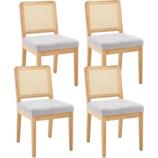 chairus Set of 4 Dining Room Chairs, Chenille, Kitchen Chairs with Rattan Backrest, Retro Wood Accent Chairs, Upholstered Chairs for Dining Room, Kitchen, Living Room (Grey-4)