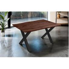 SAM Josy Dining Table | 160 x 85 cm | Walnut Wood Look | X-Frame Metal Black | 40 mm Table Top with Tree Edge | Table for Dining Room & Kitchen