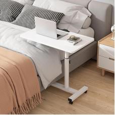 SOUNAY Side Table Bed, C Shape Side Table, Height Adjustable with Wheels Made of Wood and Metal, Care Table for Bed, White Sofa Table, Side Table for Couch, Living Room, Small Sofa, 55 x 32 cm