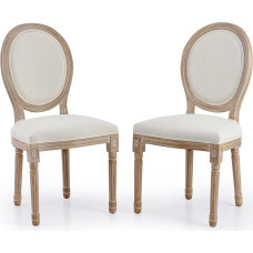 VONLUCE Dining Room Chairs Set of 2 Upholstered Chairs Living Room Chairs with Round Backrests Vintage Kitchen Chair French Dining Room Chairs Solid Wood Dining Chairs Padded Chair Beige
