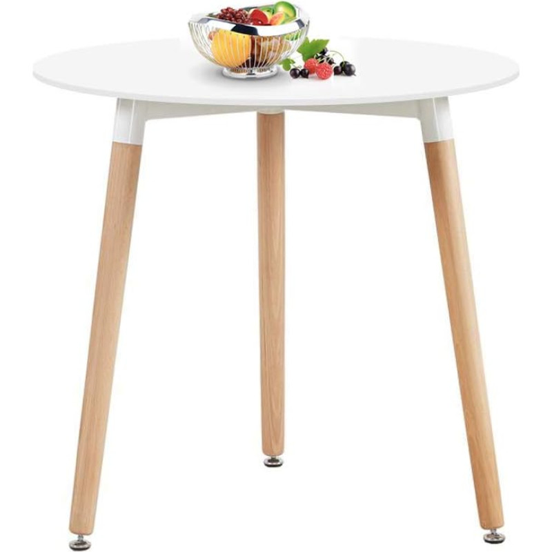 H.J WeDoo Round Dining Table, Wooden Kitchen Table, 80 x 80 x 72 cm, Natural Legs, Rubber Coasters, White
