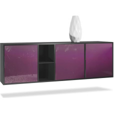 Vladon Cuba Chest of Drawers, Made in Germany, Matte Black / Blackberry High Gloss - Modern Sideboard for Your Living Area - (W x H x D) 182 x 53 x 35 cm