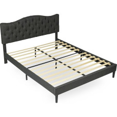 MEUBLE COSY Upholstered Double Bed 140 x 190 cm Bed Frame with Headboard, Slatted Frame, Wooden Slatted Support, Fabric, Grey