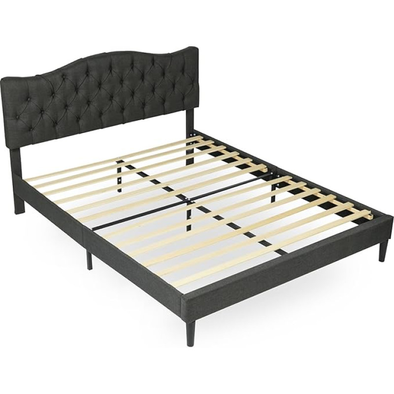 MEUBLE COSY Upholstered Double Bed 140 x 190 cm Bed Frame with Headboard, Slatted Frame, Wooden Slatted Support, Fabric, Grey
