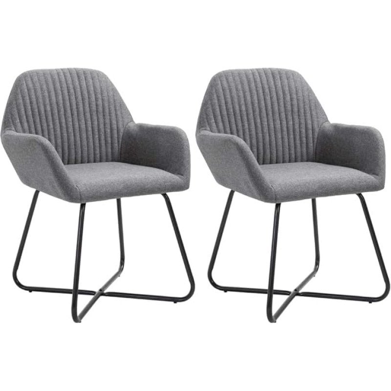 vidaXL Dining Room Chairs, Set of 2, Dining Room Chairs with Armrests, Dining Chair, Kitchen Chair, Steel Legs, Upholstered Chair, Dining Room, Kitchen, Modern, Dark Grey Fabric