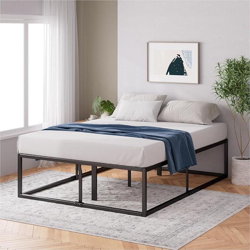 Zinus Trisha 7 Inch Heavy Duty Low Profile Platform Bed Frame, Metal Wood, Black, 150 x 190 cm