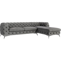 S-Style Möbel Maria Corner Sofa, 5-Seater Chesterfield Corner Sofa, for Living Room, Lounge Couch with Chrome-Plated Feet, Furniture, Freestanding Upholstery, Sofas, Couches, Right, Grey, 305 x 200 x