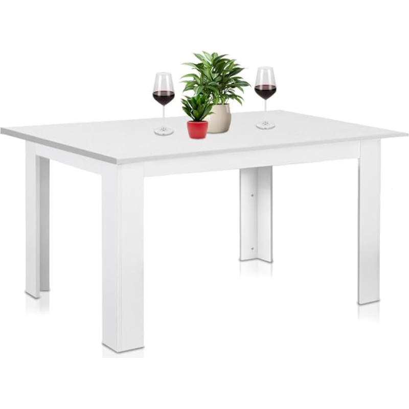 Shally Dogan Extendable Dining Table White from 90 x 60 cm to 120 x 60 cm Modern Design Extendable Space Saving Ideal for Dining Room Living Room Kitchen Interior Decoration (White)