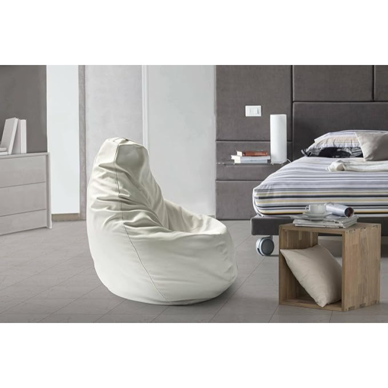 Talamo Italia - Annachiara Pouf, Bean Bag Pouf, Made of Eco Leather, 100% Made in Italy, 70 x 70 x 110 cm, White