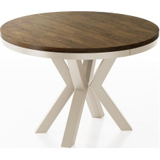 WFL GROUP Round Extendable Loft Style Dining Table - Industrial Table with Beige Cashmere Metal Legs - Space Saving Table for Living Room - Lefkas Oak - 100 to 180 cm