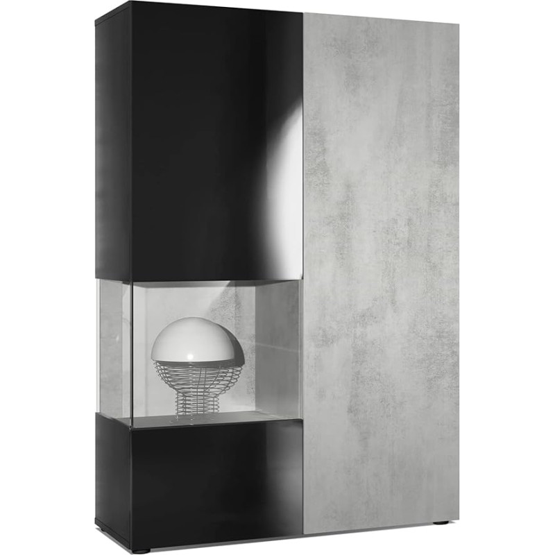 Vladon Morena Chest of Drawers Tall Cabinet, Made in Germany, Body in Matte Black / Right Door and Insert in Concrete Oxide Look