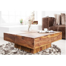 riess-ambiente.de Design Solid Wood Coffee Table Bolt 70 cm Sheesham Stone Finish Handmade
