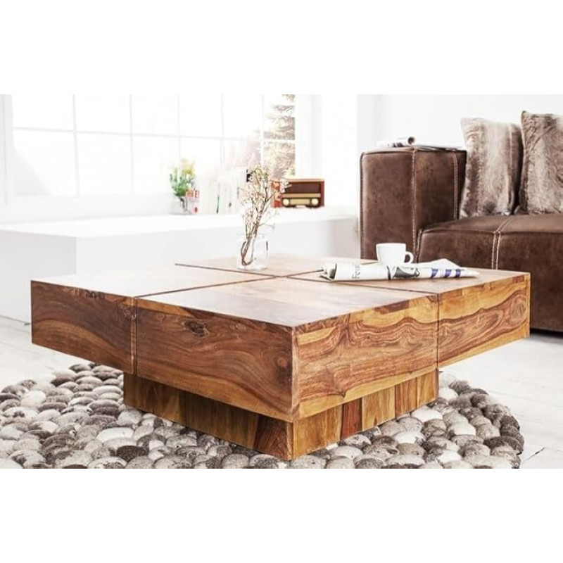 riess-ambiente.de Design Solid Wood Coffee Table Bolt 70 cm Sheesham Stone Finish Handmade