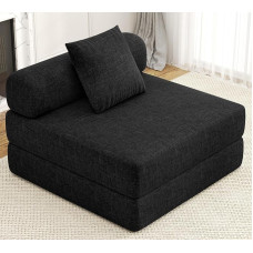 DURASPACE 99.5 cm Folding Sofa, Foldable Mattress, Futon, Convertible Sleeping Chair for Living Room, Guest Room, Home Office, Flat (Chenille Black)