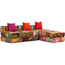 vidaXL Pouf, 3-Seater Modular Patchwork Fabric Sofa Bed, Couch, Lounge Sofa