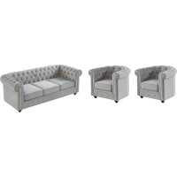 Vente-unique - Couch Set 3+1+1 - Velvet - Light Grey - Chesterfield