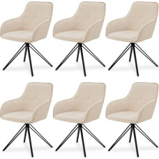 Juskys Clyde Swivel Chairs with Armrests Set of 6 - Dining Room Chairs Modern with Fabric Cover - Upholstered Chair Dining Room - 120 kg Load Capacity - Chair Velvet Beige