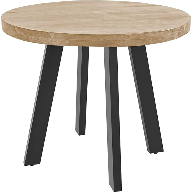 SAM Sophia Round Dining Room Table 100 cm Solid Acacia Wood Dining Table Natural Coloured 4 Foot Metal Frame Black Wooden Table in Industrial Style, Double Table Top 50 mm (25 + 25 mm)