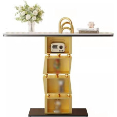 Console Sofa Table, Console Table, Modern Console Table with Gold Metal Base, Sofa Table with Long Entrance, Storage Design with Multiple Compartments for Living Room, Entryway, Hallway,