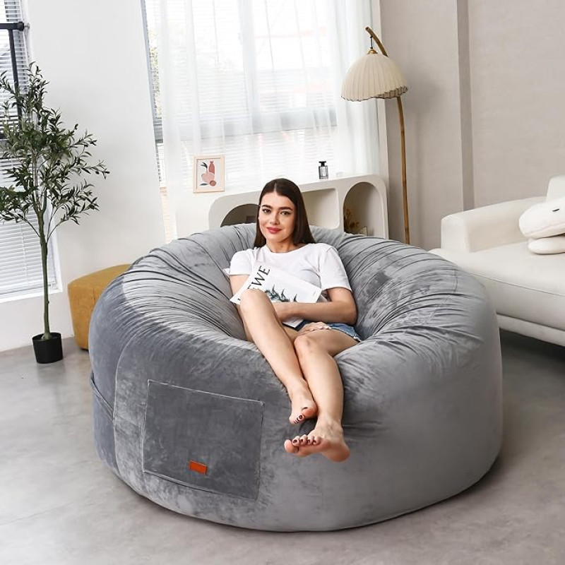 GYTGWE Bean Bag Chairs for Adults 5ft (No Filler) Giant Fluffy Bean Bag for Adults Storage Seat Chairs 2 Seater or 4 Seater for Living Room and Playroom