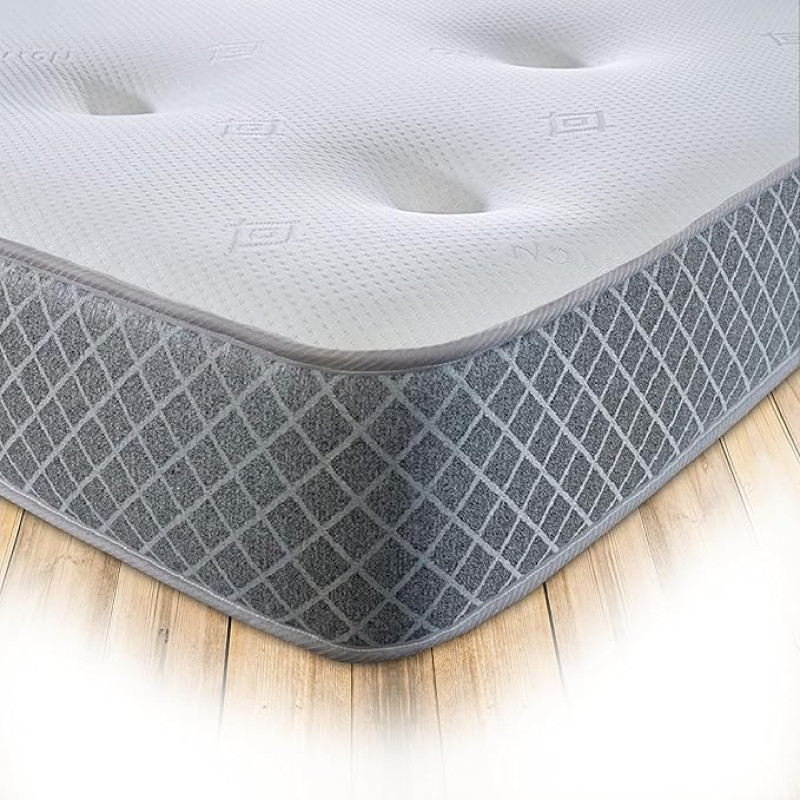 Starlight Beds Nebraska Tufted Double Memory Foam Mattress, Hand Tufted Hybrid Mattress with Feathers and Foam Layer, Soft Touch, 19 cm Deep, Grey Trim (Twin Mattress)