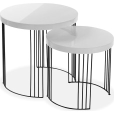 Versa Kansas Side Table for Living Room, Bedroom or Kitchen Modern Low Table, Set of 2, Measures Height 55 x Length 55 x Width 55 cm, Wood and Metal, White