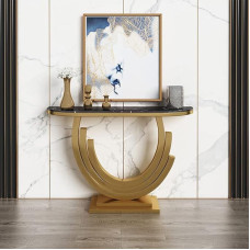 Generic Narrow Console Table Golden Console Table Marble Stain Resistant Console Sofa Table for Hallway European Style Marble Half Round Against Wall Porch Table Rock
