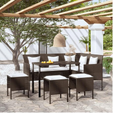 CIADAZ 5-Piece L-Shaped Sofa Set with Cushion, Lounge Sofa Outdoor, Garden Lounge Furniture, Garden Sofa, Garden Lounge, Balcony Set Furniture, Poly Rattan Brown -at