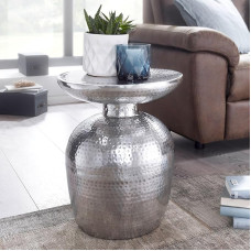 FineBuy Design Delia Side Table 36.5 x 46 x 36.5 cm. Aluminium Decorative Oriental Round Table. Designer Storage Table Metal Modern. Side Table Narrow Small Hammered Table