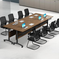 Folding Conference Table with Lockable Wheels, Walnut Mobile Conference Table for Office, Home, Classroom & Seminar, for 2 to 10 People, Set of 4 (160cm)
