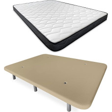 Somnia Descanso BEIGE FULL BED WITH REVERSIBLE MATTRESS AND REINFORCED BASE 6 LEGS WOODEN 135 X 1