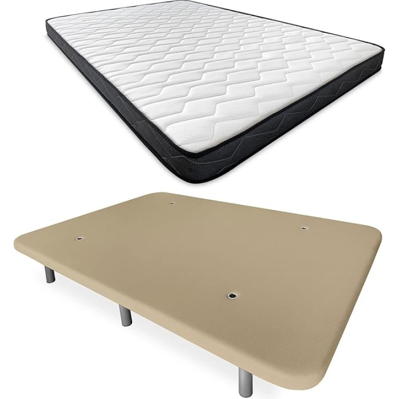 Somnia Descanso BEIGE FULL BED WITH REVERSIBLE MATTRESS AND REINFORCED BASE 6 LEGS WOODEN 135 X 1