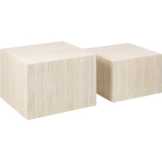 AC Design Furniture Dicte Square Coffee Table, Set of 2, Beige with Travertine Look, Elegant Living Room Table, Side Table for Living Room, W: 58 x H: 40 x D: 58 cm and W: 50 x H: 33 x D: 50 cm