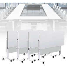 Large Foldable Conference Room Tables - 4 Pack Mobile Flip Top Meeting Tables for 2-10 People, Sturdy Metal Frame for Office Training and Podcast Events