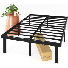 Zinus Caleb Slatted Frame, 135 x 190 cm, Height 36 cm, with Under Bed Storage Space, Foldable Steel Frame, Black