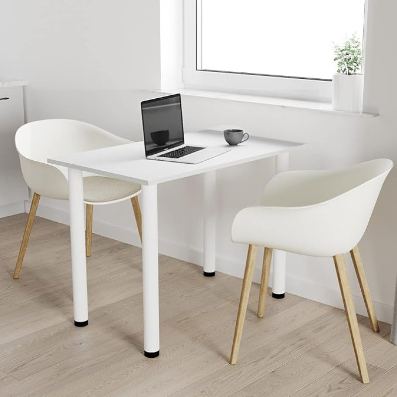 AKKE Dining Room Table with White Legs, Dining Table, Kitchen Table, Office Table, Light Grey, 80 x 40 cm