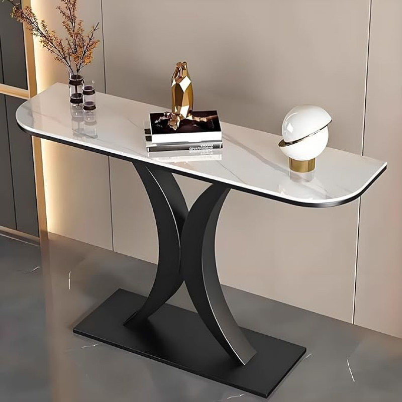 SZPLLZY Entrance Console Table, Modern Console Accent Table, Narrow Sofa Side Table for Foyer with Slate Top (White B, 150cm)