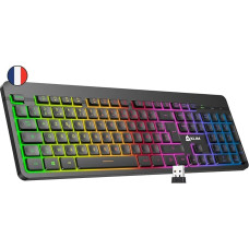 KLIM Light V2 Wireless AZERTY Keyboard + Flat, Ergonomic, Subtle, Water-Resistant, Quiet + Illuminated Gaming Keyboard for PC Mac PS4 Xbox 1 + Integrated Battery with Long Life
