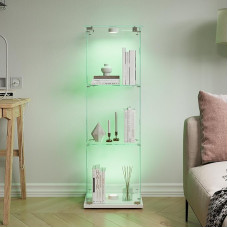 YLSZHY Glass Display Cabinet with Door and LED Lighting, Lockable Collector's Display Cabinet with 3 Levels, Independent Bookcase for Living Room, Bedroom (3 Tier with LED-A, White)