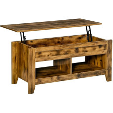 HOMCOM Coffee Table, Side Table, Coffee Table, Sofa Table, Hinged with Height-Adjustable Top with Storage, Shelf for Living Room, Rustic Brown, 105 x 50 x 49 cm