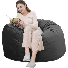 GlowSol Big Giant Bean Bag for Adults, Memory Foam Bean Bag with Machine Washable Plush Velvet Cover, Filled Sofa Chair, 48 Inch, Black