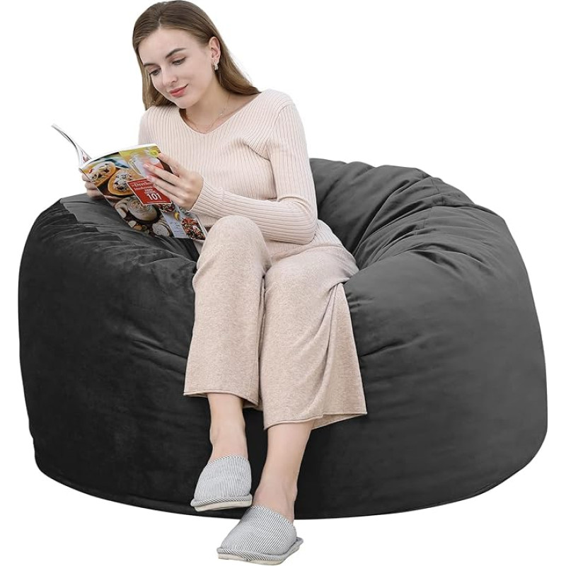 GlowSol Big Giant Bean Bag for Adults, Memory Foam Bean Bag with Machine Washable Plush Velvet Cover, Filled Sofa Chair, 48 Inch, Black